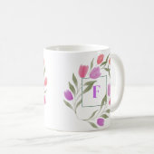 Mug Lettre monogramme F Violet et blanc avec fleurs (Devant droit)