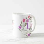 Mug Lettre monogramme F Violet et blanc avec fleurs (Devant droit)