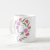 Mug Lettre monogramme F Violet et blanc avec fleurs (Devant gauche)