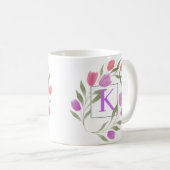 Mug Lettre monogramme F Violet et blanc avec fleurs (Devant droit)