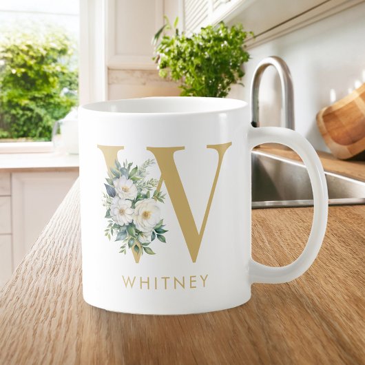 Mug Lettre monogramme Floral Nom initial