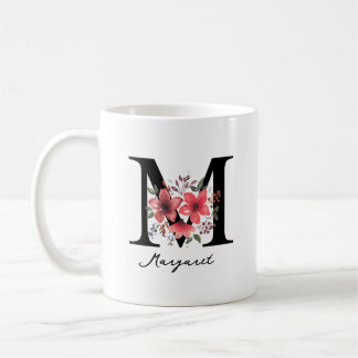 Mug Lettre Monogramme Florale M Margaret Nom Personnal