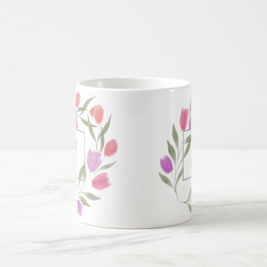 Mug Lettre monogramme I pourpre & blanc avec fleurs (Centre)