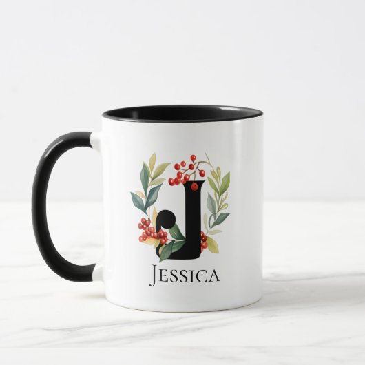 Mug Lettre monogramme J Christmas Berry Wreath (Gauche)