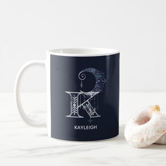 Mug Lettre monogramme K Boho croissant lune Mandala (Avec donut)