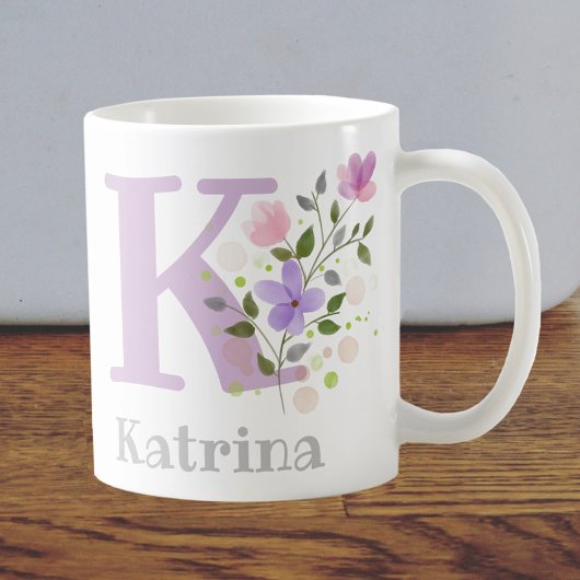 Mug Lettre monogramme K & Nom chrétien