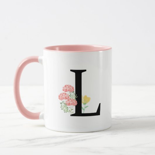 Mug Lettre monogramme L Aquarelle Rose Spray Floral (Gauche)
