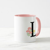 Mug Lettre monogramme L Aquarelle Rose Spray Floral (Devant droit)