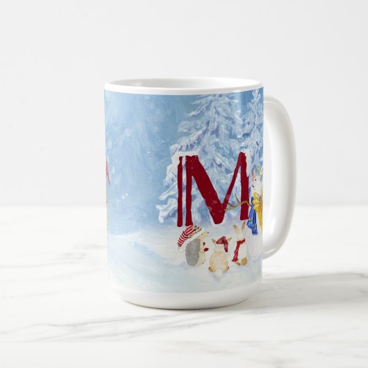 Mug Lettre monogramme M Angel Snowman Noël (Devant droit)