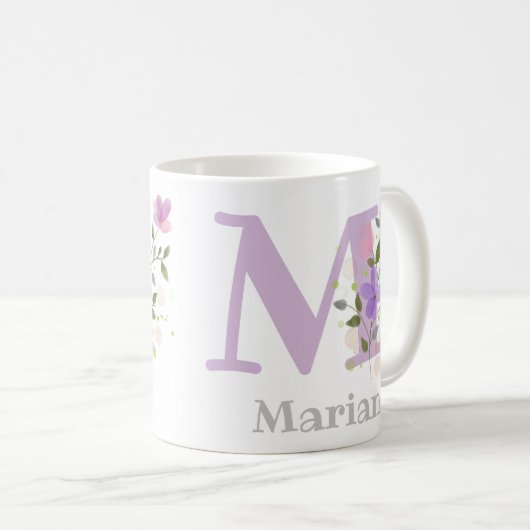 Mug Lettre monogramme M & Nom chrétien (Devant droit)