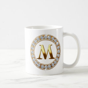 Mug Lettre monogramme M sur fond pailleté or rose