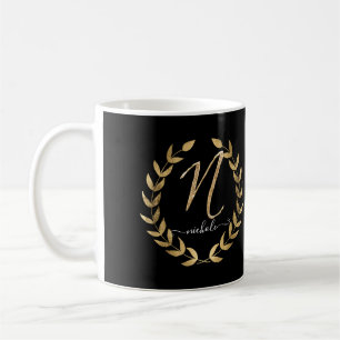 Mug Lettre monogramme N Noir n Or Nom du script