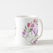 Mug Lettre monogramme N Purple & Blanc avec fleurs (Devant droit)