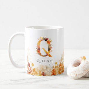 Mug Lettre monogramme Q Feuilles automnales initiales