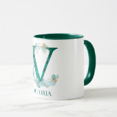 Mug Lettre monogramme V en aquarelle sarcelle et or (Devant droit)