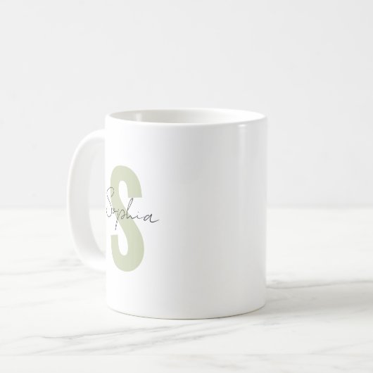 Mug Lettre monogramme verte Sage Nom de la calligraphi (Devant gauche)