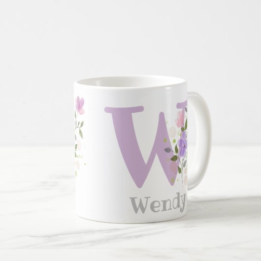 Mug Lettre monogramme W & Nom chrétien (Devant droit)