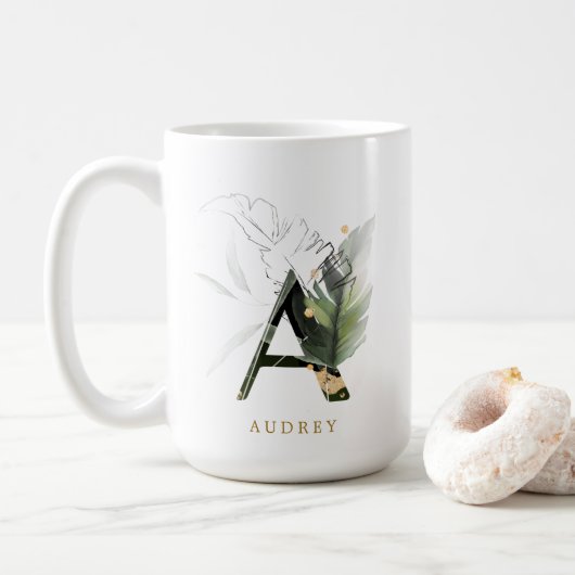 Mug LETTRE MONOGRAPHIQUE DE FLIAGE Tropical "A" Person (Avec donut)