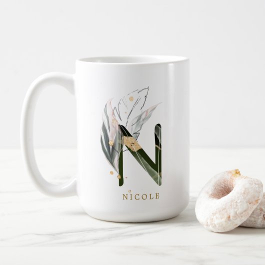 Mug LETTRE MONOGRAPHIQUE DE FLIAGE Tropical "N" Person (Avec donut)