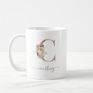 Mug LETTRE MONOGRAPHIQUE D'OR Rose D'Ivoire Floral "C"