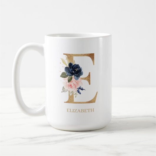 Mug LETTRE MONOGRAPHIQUE Florale Blush "E" Personnalis (Gauche)
