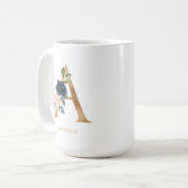 Mug LETTRE MONOGRAPHIQUE Florale Blush Navy "A" Person (Devant gauche)