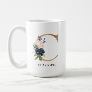 Mug LETTRE MONOGRAPHIQUE Florale Blush Navy "C" Person