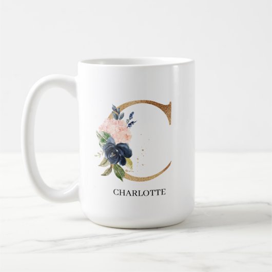 Mug LETTRE MONOGRAPHIQUE Florale Blush Navy "C" Person (Gauche)