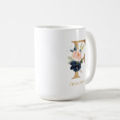 Mug LETTRE MONOGRAPHIQUE Florale Blush Navy "F" Person (Devant droit)