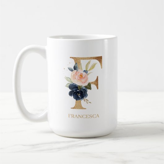 Mug LETTRE MONOGRAPHIQUE Florale Blush Navy "F" Person (Gauche)