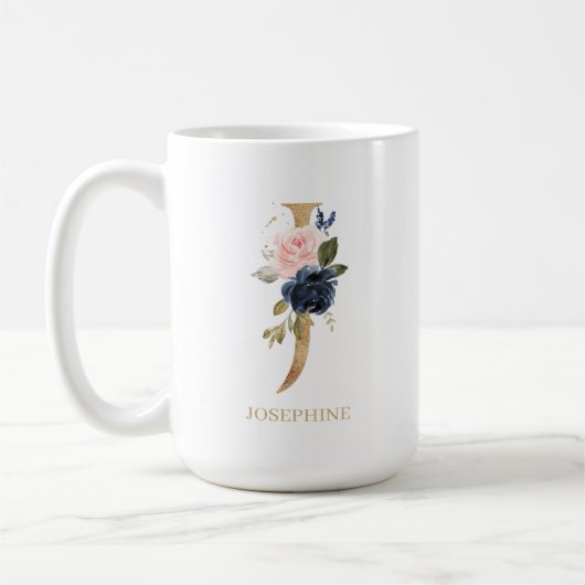 Mug LETTRE MONOGRAPHIQUE Florale Blush Navy "J" Person (Gauche)