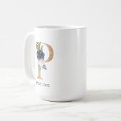 Mug LETTRE MONOGRAPHIQUE Florale Blush Navy "P" Person (Devant gauche)