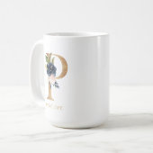 Mug LETTRE MONOGRAPHIQUE Florale Blush Navy "P" Person (Devant gauche)