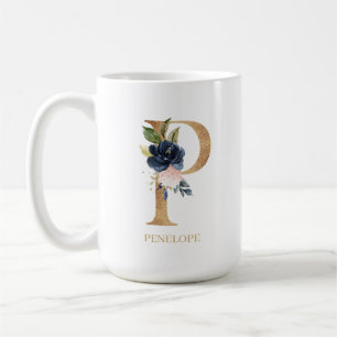 Mug LETTRE MONOGRAPHIQUE Florale Blush Navy "P" Person