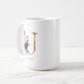 Mug LETTRE MONOGRAPHIQUE Florale Blush "U" Personnalis (Devant gauche)