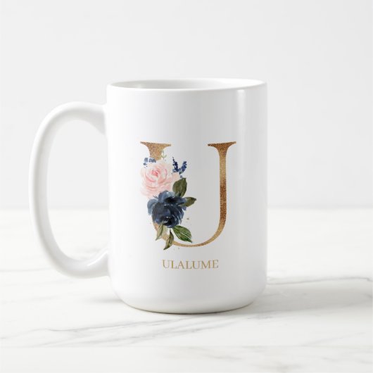 Mug LETTRE MONOGRAPHIQUE Florale Blush "U" Personnalis (Gauche)