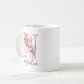 Mug LETTRE MONOGRAPHIQUE Florale Rose Mauve Rose Dustè (Devant gauche)