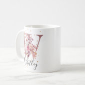Mug LETTRE MONOGRAPHIQUE FLORALE ROSE MOUVE Rose DOUCE (Devant gauche)