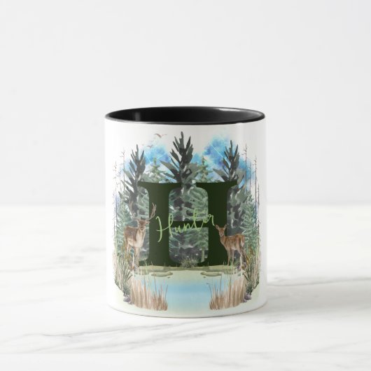 Mug Lettre monographique H personnalisée Cerf d'aquare (Centre)