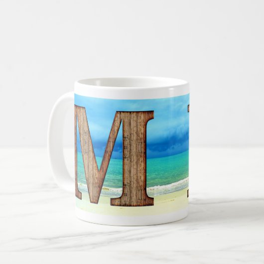 Mug LETTRE MONOGRAPHIQUE INITIALE EN BOIS M Beach Ocea (Devant gauche)