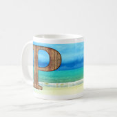 Mug LETTRE MONOGRAPHIQUE INITIALE EN BOIS P Beach Ocea (Devant gauche)