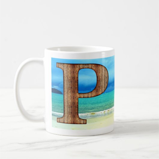 Mug LETTRE MONOGRAPHIQUE INITIALE EN BOIS P Beach Ocea (Gauche)