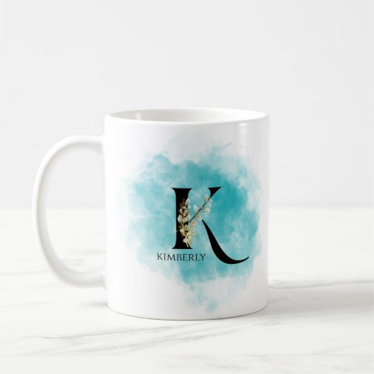 Mug LETTRE MONOGRAPHIQUE K Turquoise or Flower (Gauche)