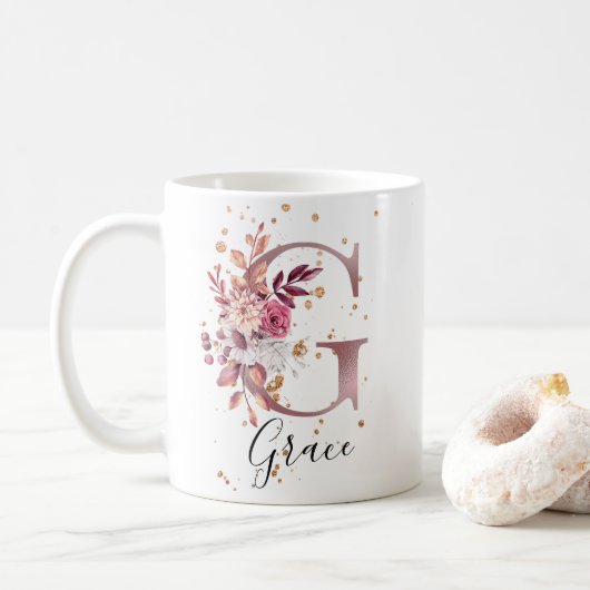 Mug LETTRE MONOGRAPHIQUE MOULAIRE ROSE Rose DOUCE G (Avec donut)