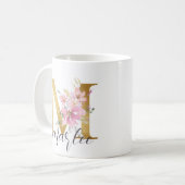 Mug LETTRE MONOGRAPHIQUE OR Floral Rose Élégant M (Devant gauche)