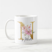 Mug LETTRE MONOGRAPHIQUE OR Floral Rose Élégante N (Gauche)