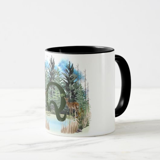 Mug Lettre monographique Q personnalisée Cerf aquarell (Devant droit)