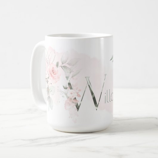 Mug LETTRE MONOGRAPHIQUE ROSE BLANCHE Délicate W (Devant gauche)