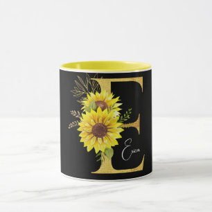 Mug LETTRE MONOGRAPHIQUE Tournesol E LETTRE Florale E