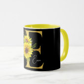 Mug LETTRE MONOGRAPHIQUE Tournesol E LETTRE Florale E (Devant droit)